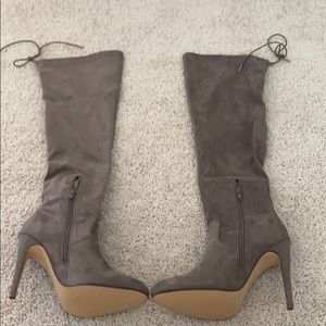 Over the knee beige suede boots